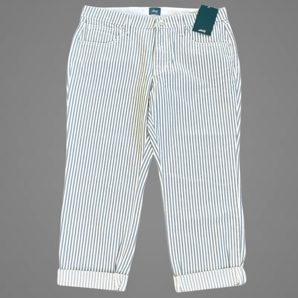 NWT JAG Jeans Carter Mid-Rise Girlfriend Crop Jeans Blue Stripe Size 12 Petite